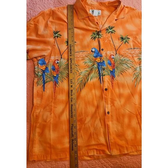 KY's Hawaiian Shirt Mens 3XL Orange Floral Macaw Parrot Cotton Made in USA - Picture 4 of 5
